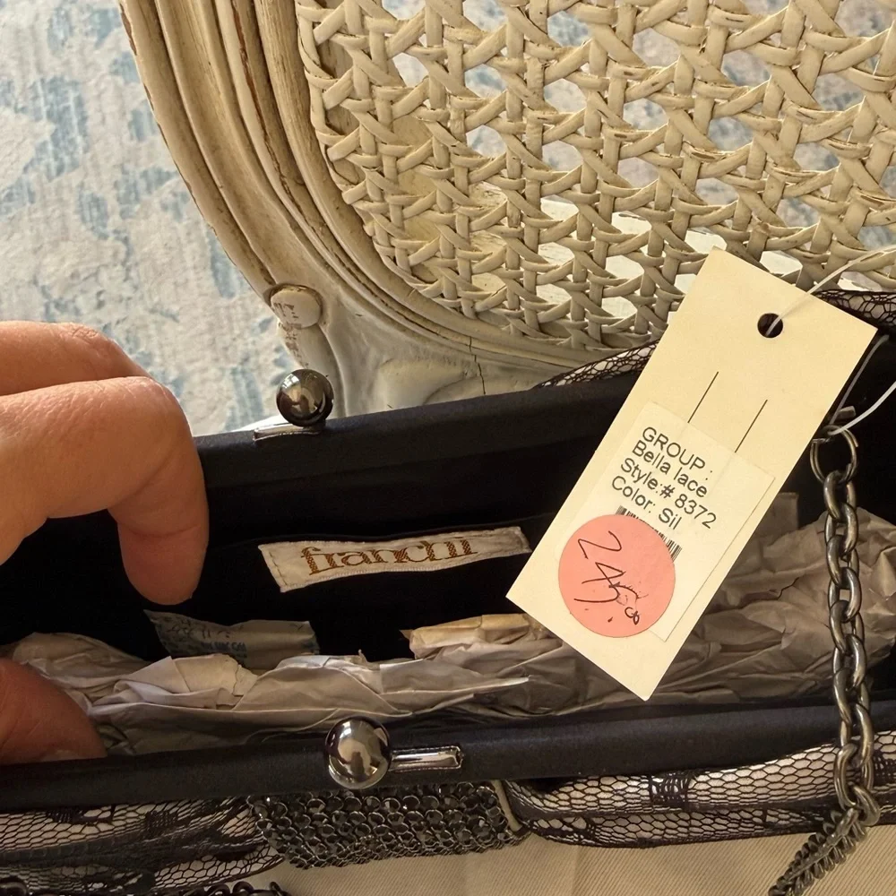Black Lace Bow Evening Clutch with Chain Strap